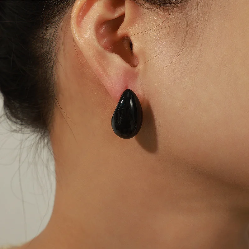 F519-Large Black Colored Glaze Earrings