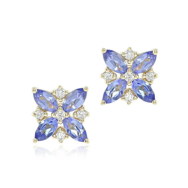 Modern Silver Drop Earrings-Celeste Earrings in Tanzanite & Diamonds