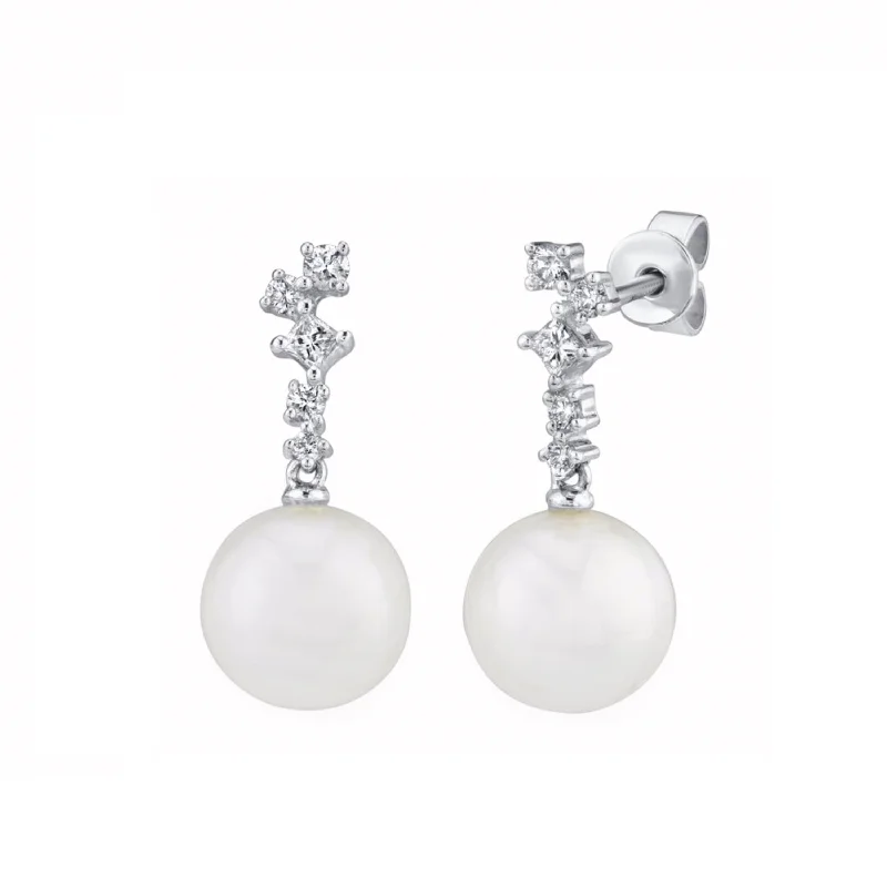 Wedding Earrings with Diamonds-Pearl Drop Earrings