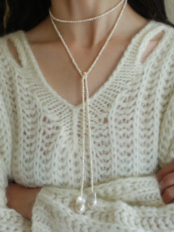 Long Baroque Beaded Pearl Sweater Necklace