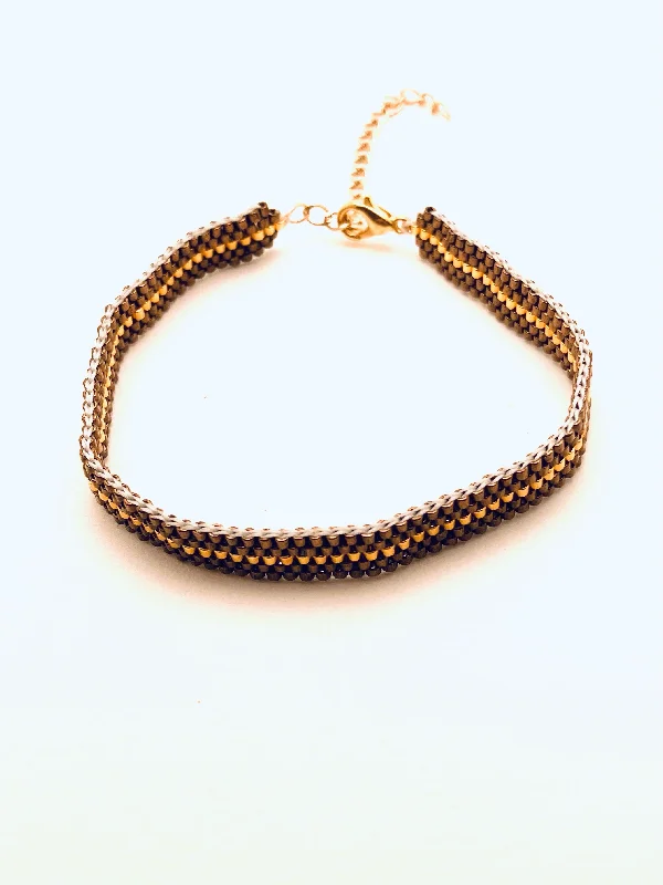 Simple Custom Bracelet-Beaded Stripe Bracelet, Bronze and Gold