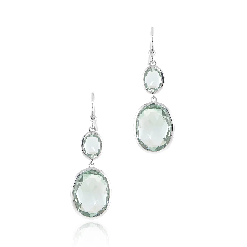 Minimalist Silver Earrings-Raindrop Earrings in Green Amethysts