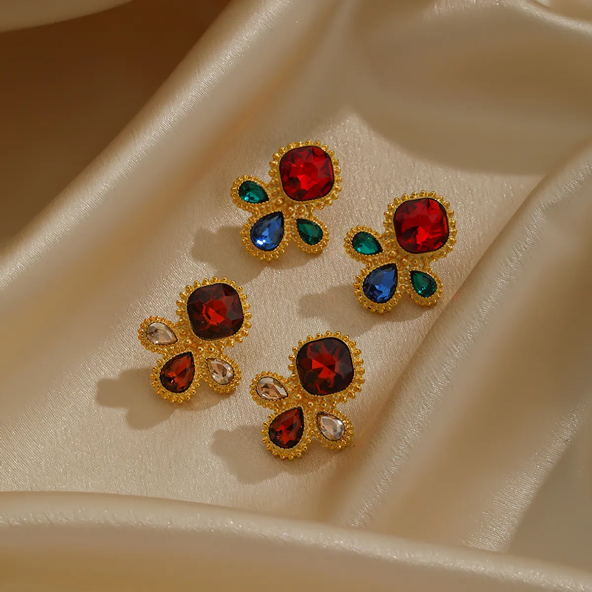 Large Drop Earrings for Weddings-1 Pair Retro Flower Plating Inlay Copper Zircon 18k Gold Plated Ear Studs