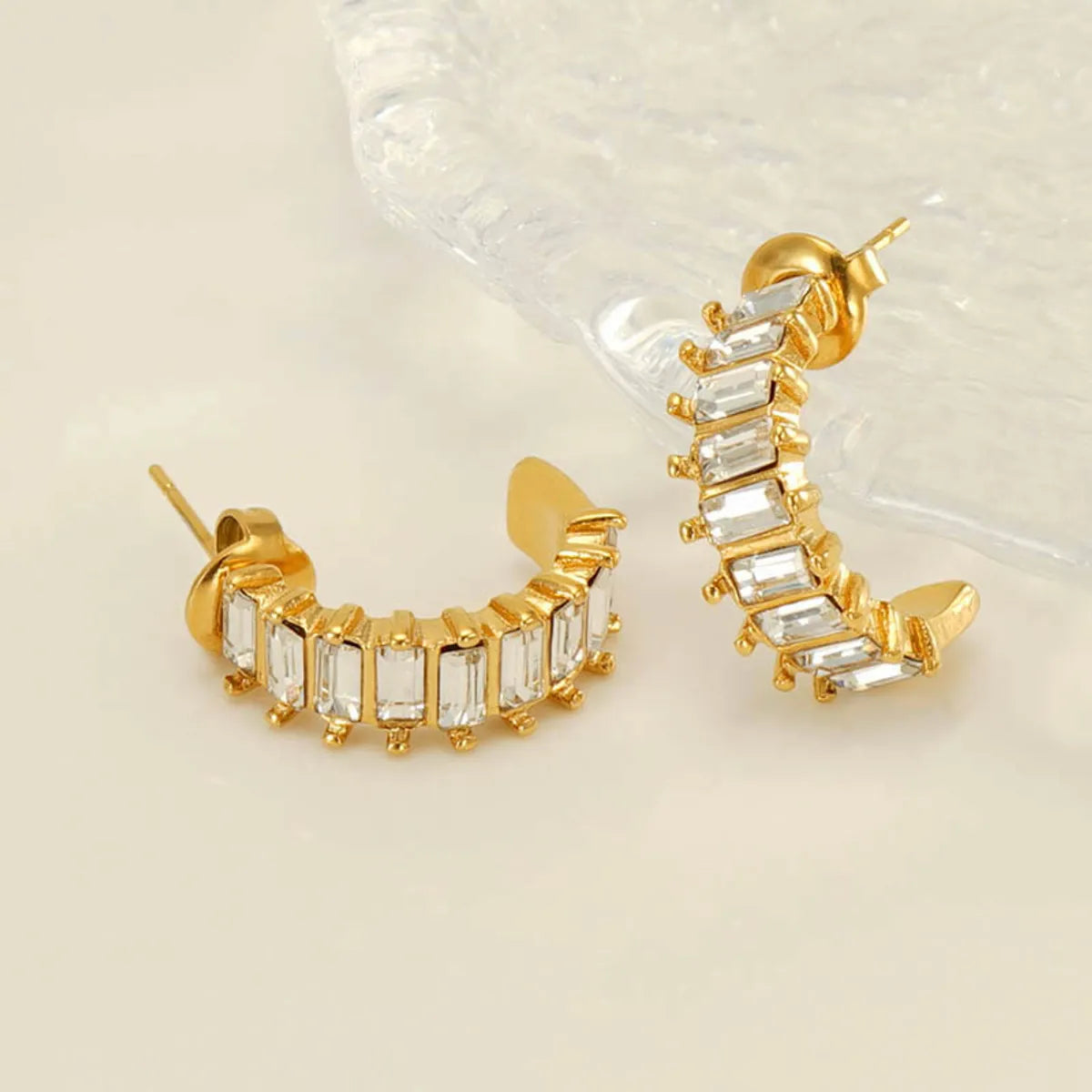 Gemstone Hoop Earrings-1 Pair Elegant C Shape Plating Inlay Stainless Steel Zircon 18k Gold Plated Ear Studs