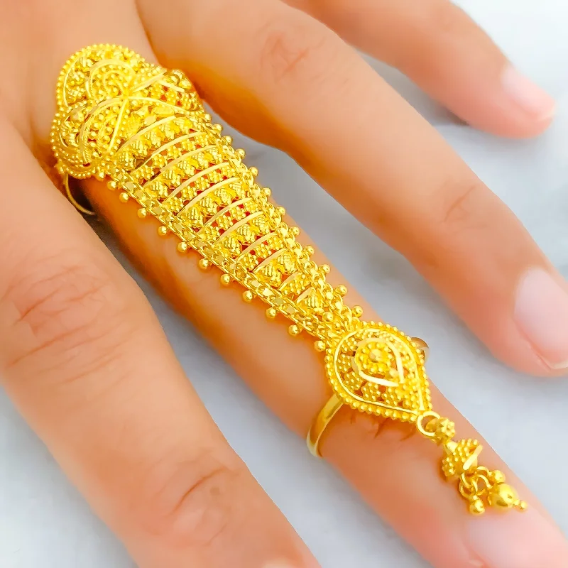 Diamond Wedding Ring Set-Opulent Floral Striped 22k Overall Gold Finger Ring