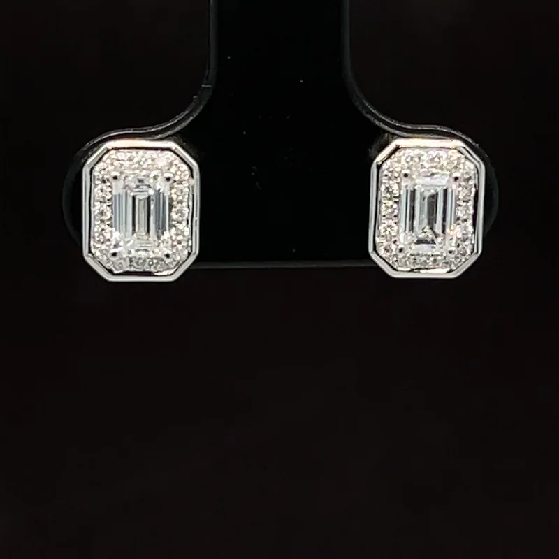 Chic Earrings for Women-Diamond Emerald Cut Geometric Cluster Stud Earrings in 18k White Gold - #587 - ERDIA351986