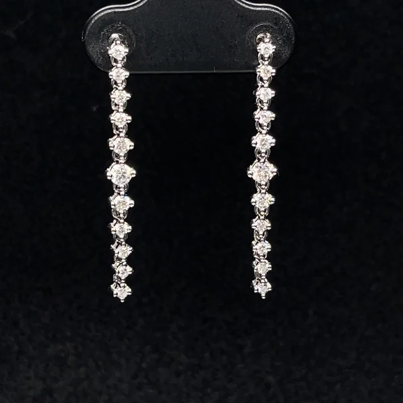 Cute Butterfly Earrings-Diamond Linear Fringe Dangle Earrings in 18k White Gold - (#85-ERDIA339976)