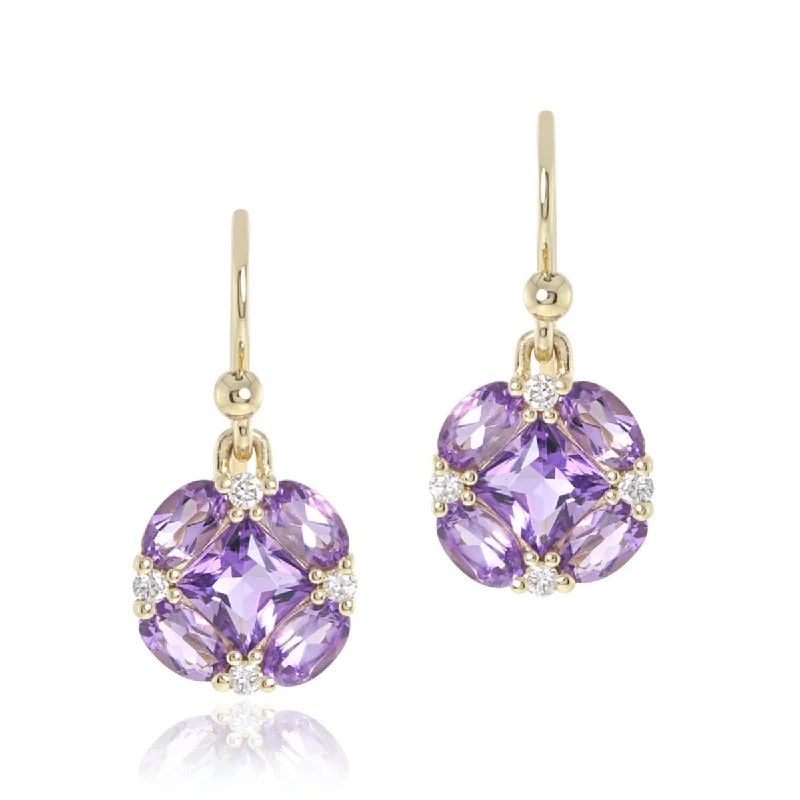 Luxury Wedding Earrings-Quadrille Drop Earrings in Amethyst & Diamonds