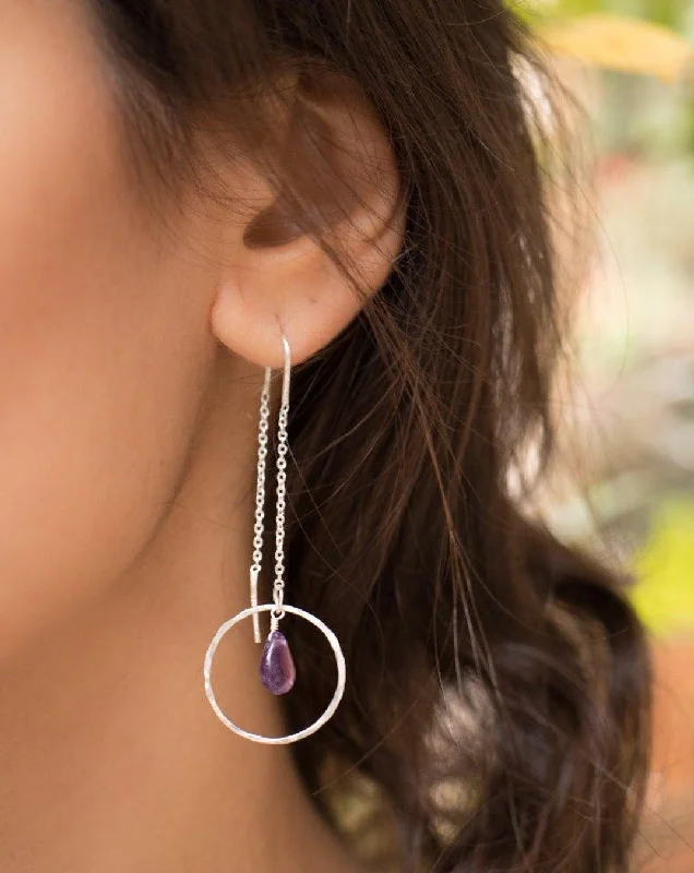 Simple Silver Drop Earrings-Amethyst Threader Earrings ~ Sterling Silver or Gold Vermeil ~ ME079