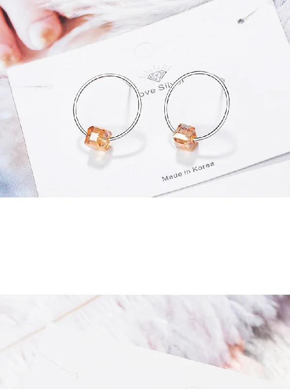 Modern Gold Earrings-1 Pair Simple Style Circle Plating Artificial Crystal Copper Ear Studs