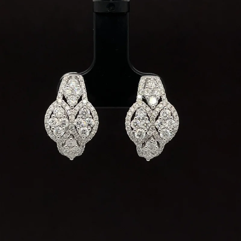 Boho Hoop Earrings-Diamond Imperial J-Hoop Omega Earrings in 18k White Gold - (#193 - HEDIA000132)