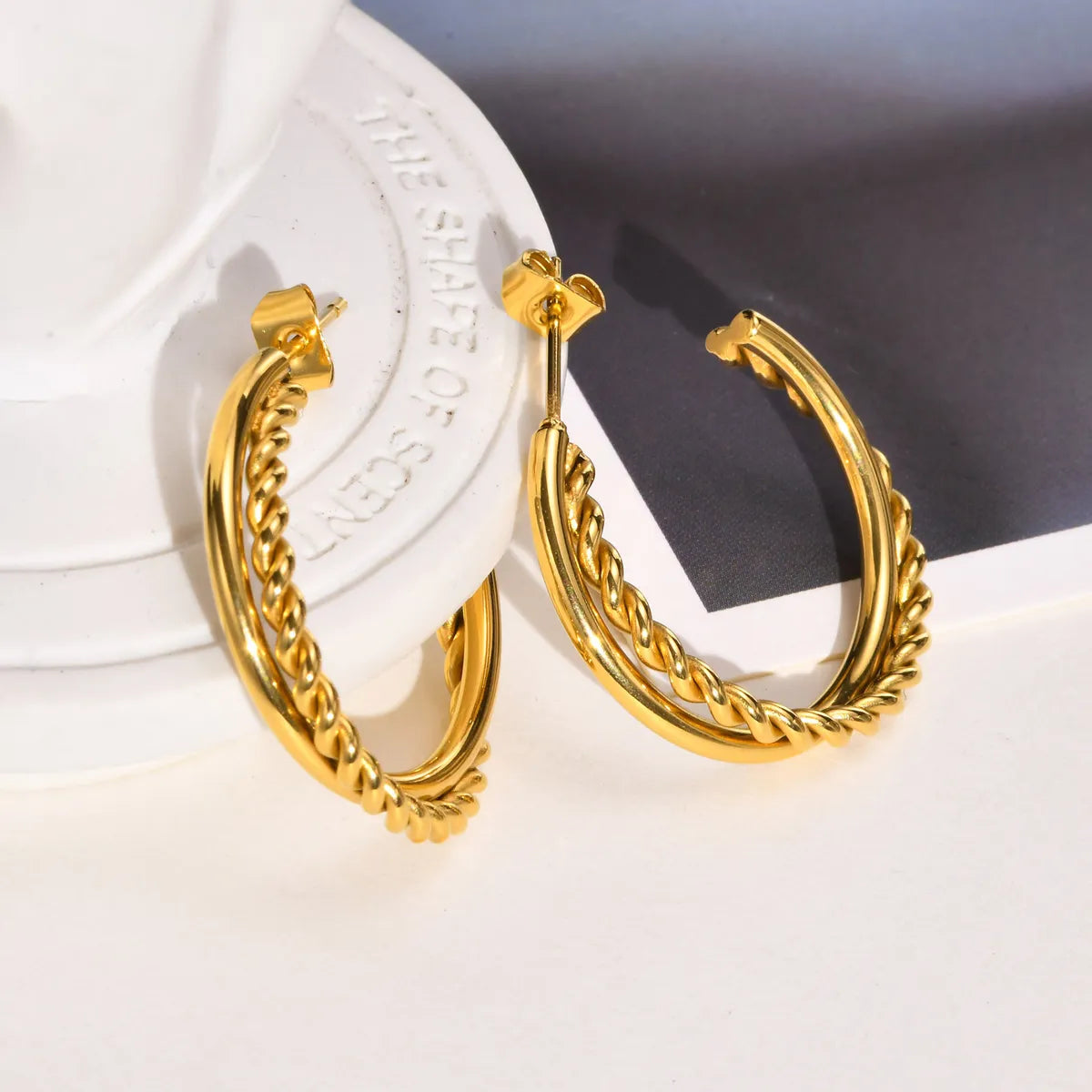 Vintage Earrings for Women-1 Pair Simple Style C Shape Twist Plating Stainless Steel Gold Plated Ear Studs