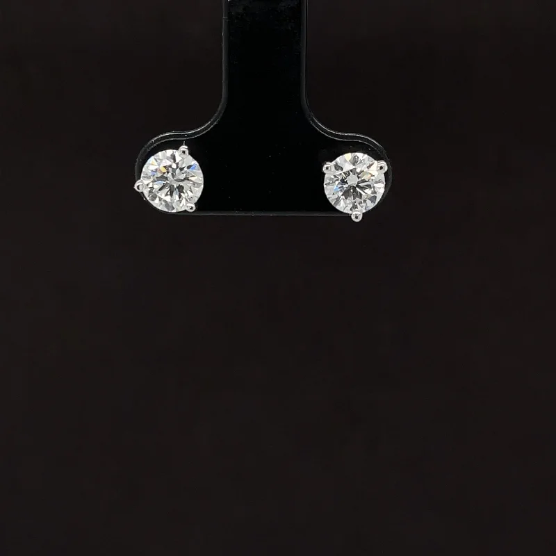 Antique Style Earrings-1 1/2ctw E-F/VS Lab Grown Diamond Round Solitaire Stud Earrings in 18k White Gold - IGI Certified - #261 R150W18M100