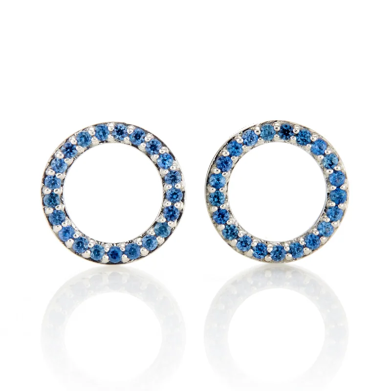 Gold Hoop Earrings-Blue Sapphire Open Circle Earrings