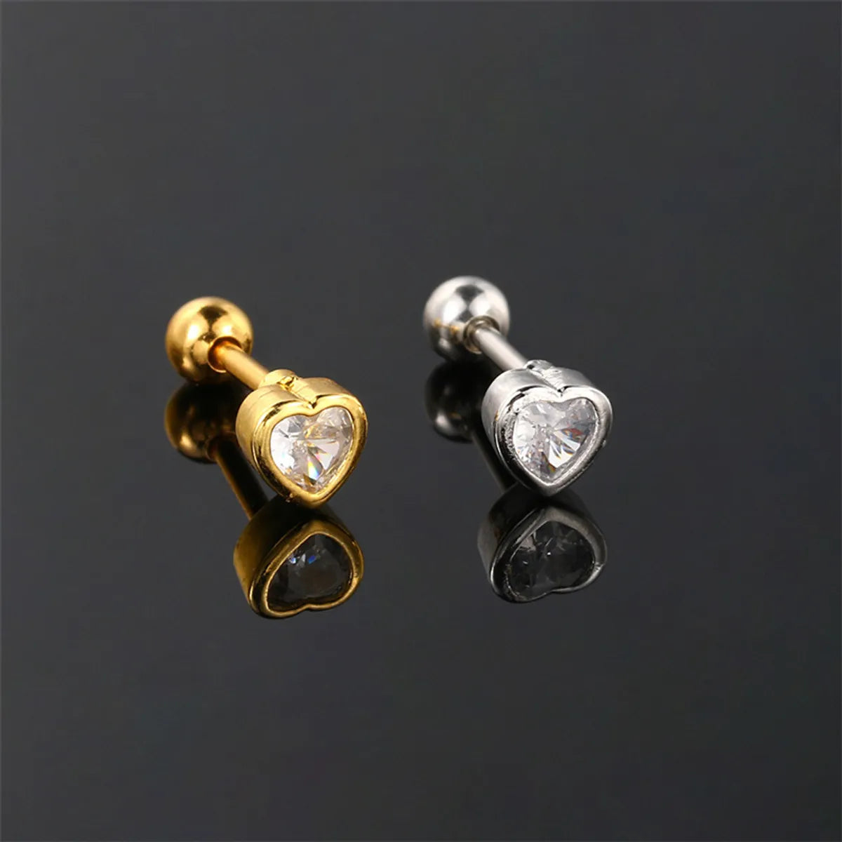 Gemstone Earrings for Brides-1 Piece Simple Style Heart Shape Plating Inlay Stainless Steel Copper Zircon White Gold Plated Ear Studs