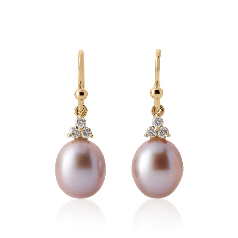 Minimalist Silver Earrings-Madison Drop Earrings in Pink Pearls & Diamonds