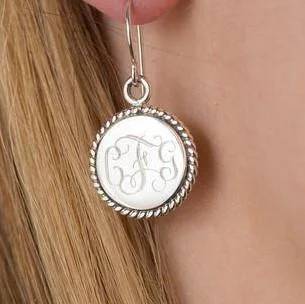 Trendy Dangle Earrings-Nautical Rope Monogram Earrings in Sterling Silver