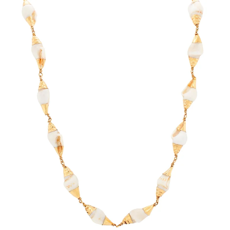 Vintage 22k Yellow Gold White Conch Shell Beaded Necklace - 23"