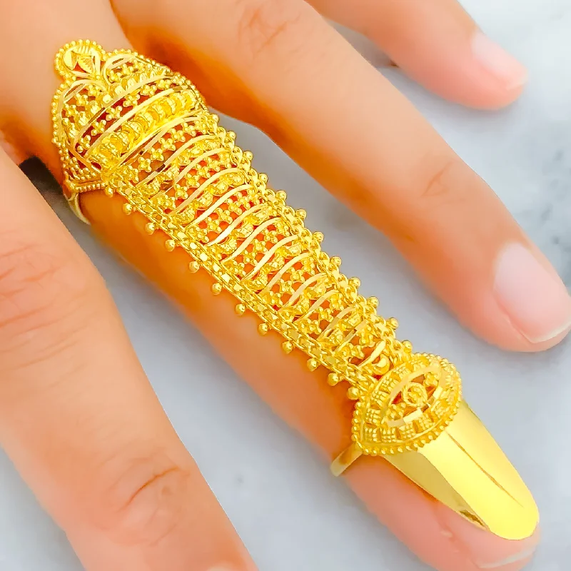 Luxury Gold Ring-Palatial Curved 22k Overall Gold Finger Ring