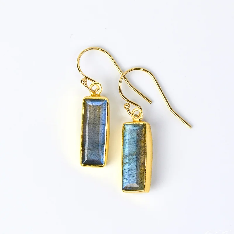 Statement Earrings for Weddings-Labradorite Bar Drop Earrings, Adira Series