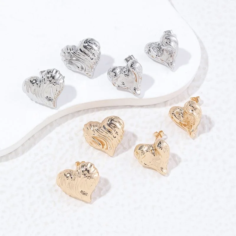 Custom Diamond Earrings-1 Pair Simple Style Heart Shape Polishing Plating Copper 18K Gold Plated Ear Studs