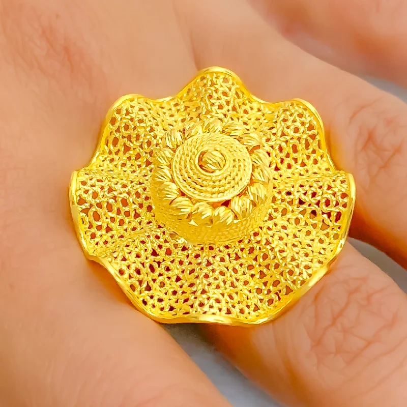 Wedding Ring Set for Men-Lovely Flower 22k Gold Semi Statement Ring