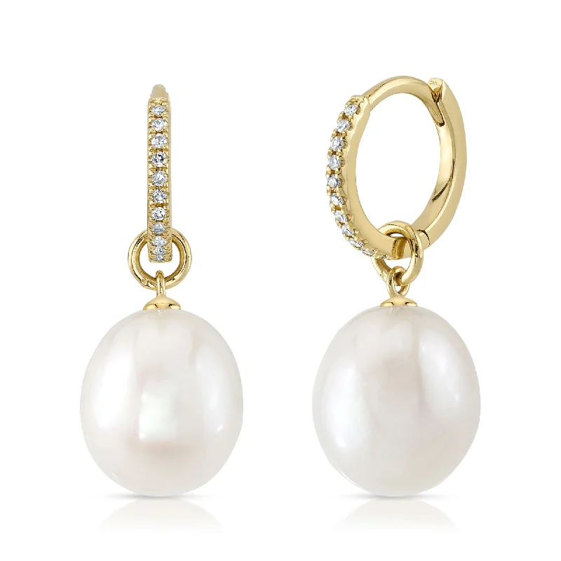 Dazzling Gold Earrings-Pearl Huggie Drops