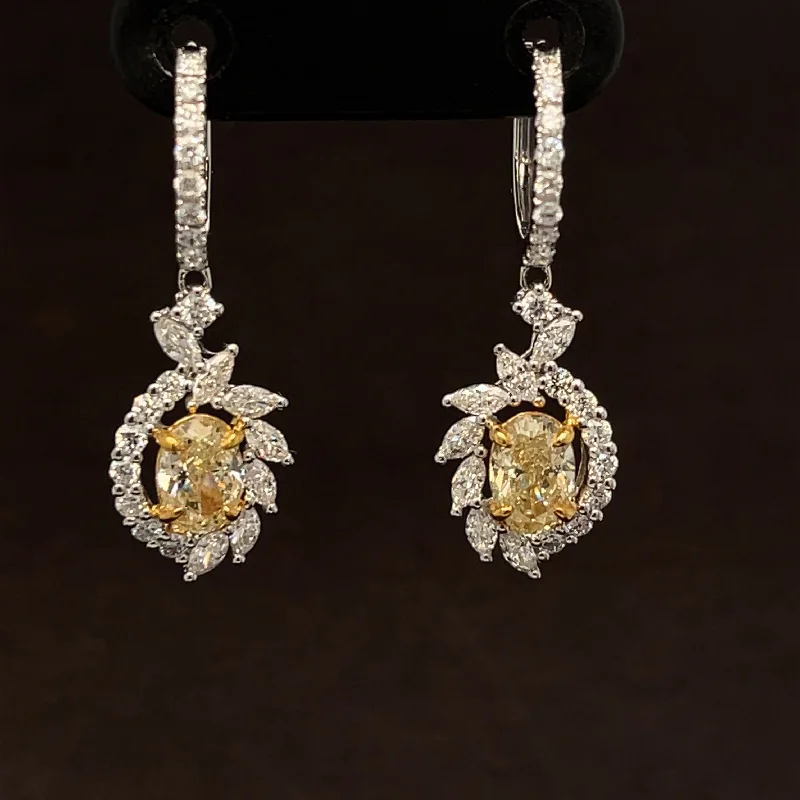 Black Earrings for Women-Fancy Yellow & White Diamond Fire Flower Drop Earrings in 18k Two-Tone Gold - #507 - ERDIA354866