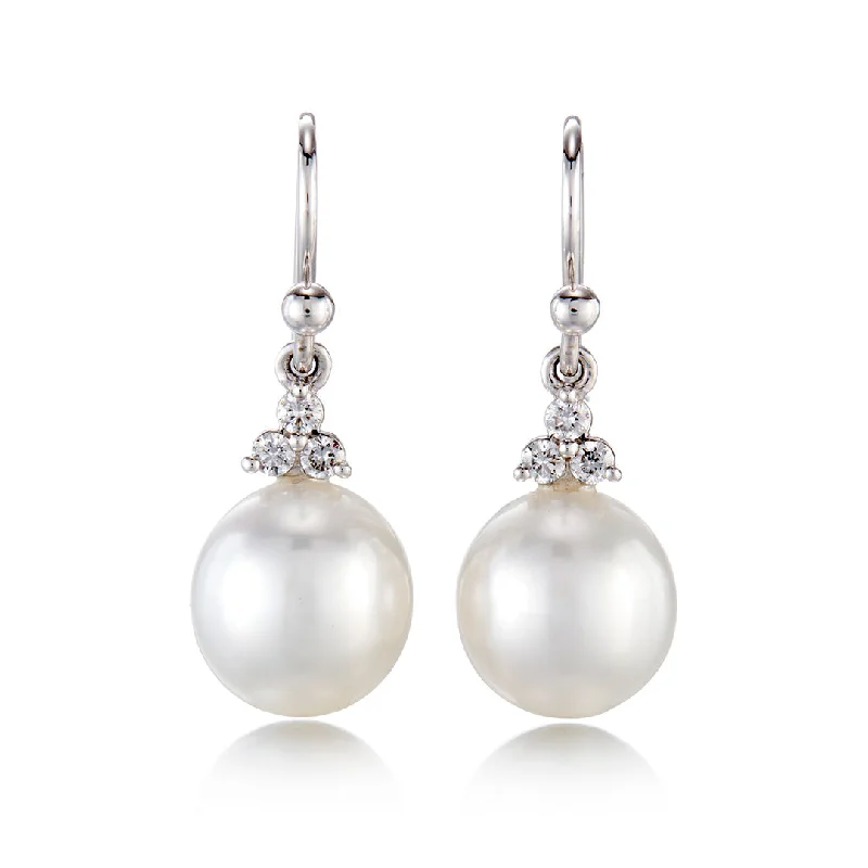 Dainty Gold Earrings-White Gold Madison Drop Earrings in South Sea Pearls & Diamonds