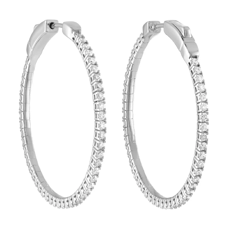 Custom Engraved Earrings-14K White Gold Diamond Hoop Earrings, 1.00ct tdw