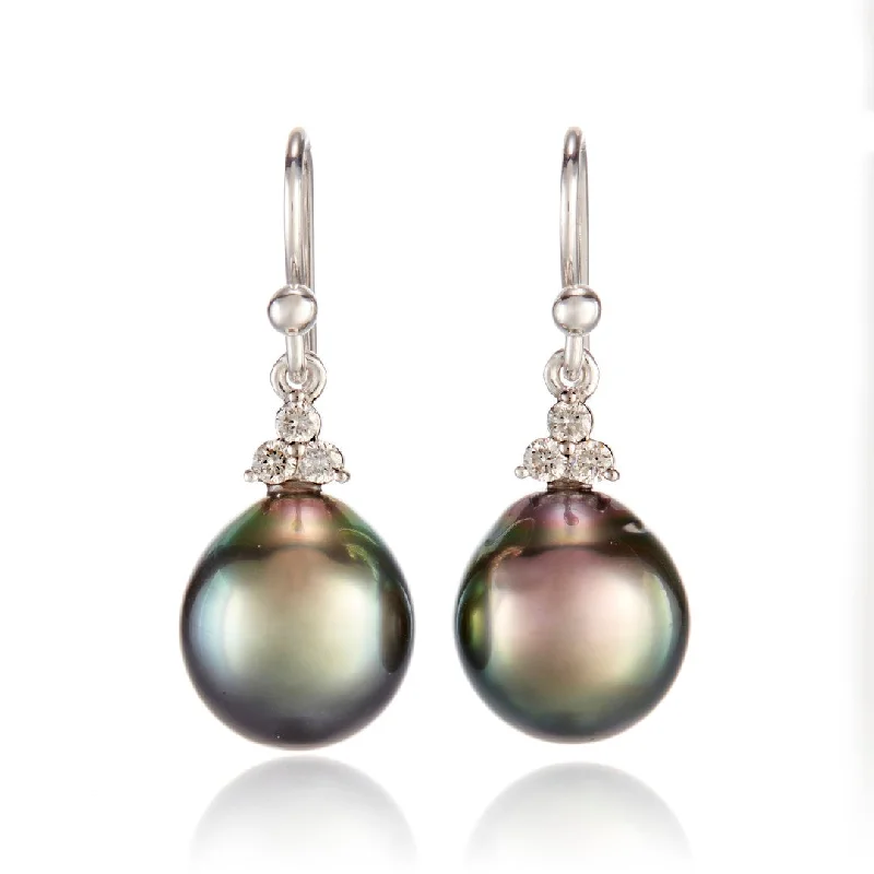 Chic Pearl Earrings-White Gold Madison Drop Earrings in 11mm Tahitian Pearls & Diamonds