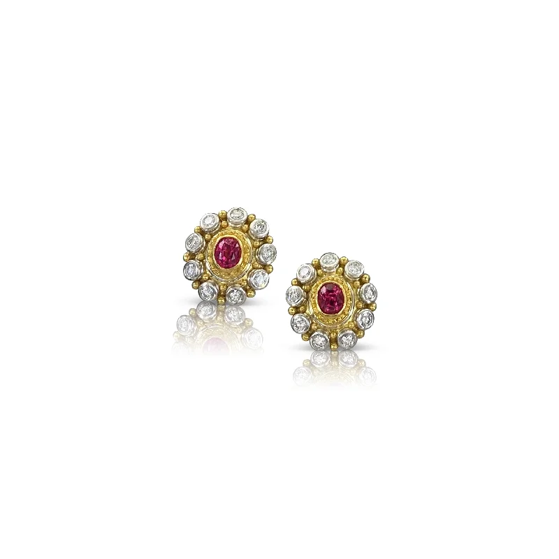 High-End Wedding Earrings-Cherry Spinel and Diamond Stud Earrings