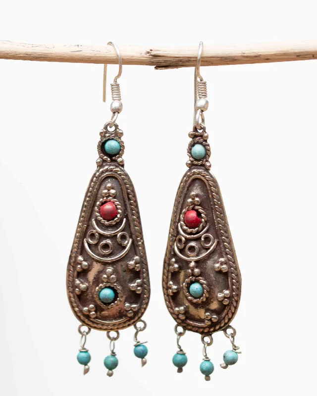 Nature Inspired Earrings-Ananda Turquoise Tibetan Earrings ~ German Silver ~ SME060B