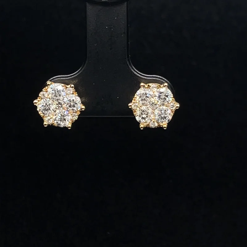 Elegant Bridal Earrings-Diamond Snowflake Cluster Stud Earrings in 18k Yellow Gold - (#10-HEDIA000847)