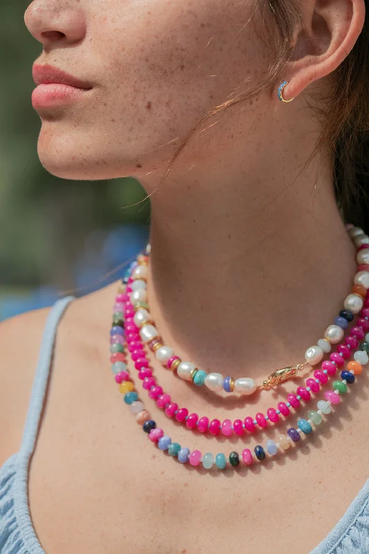 Sale - Chunky Candy Gemstone and Pearl Necklace - Momona