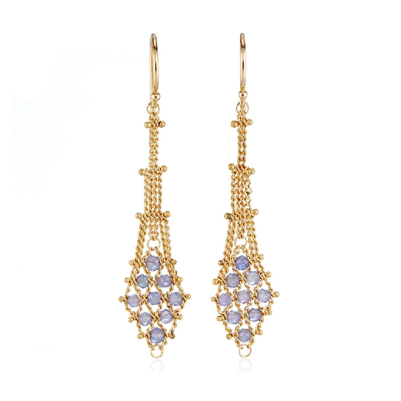 Wedding Earrings for Bride-Tanzanite Suspended Lattice Earrings