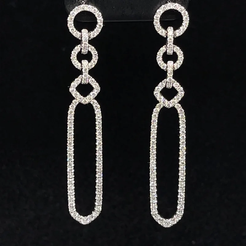 Elegant Pearl Stud Earrings-Diamond Paper Clip Dangle Earrings in 18k White Gold - (#84-ERDIA280447)