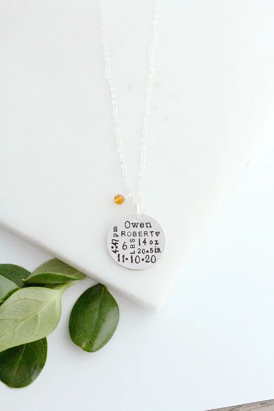 birth stat necklace {sterling silver}