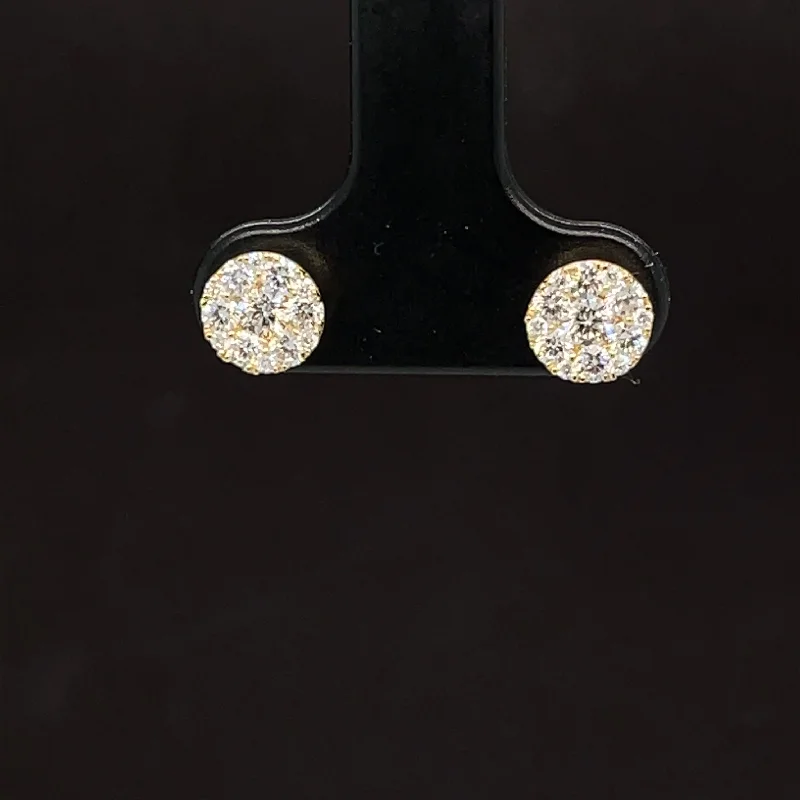 Affordable Gold Earrings-Diamond Round Cluster Stud Earrings in 18k Yellow Gold -#590 - ERDIA356864