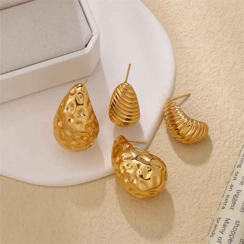 Party Earrings for Bridesmaids-1 Pair Ig Style Solid Color Irregular Plating Pleated Copper Gold Plated Ear Studs