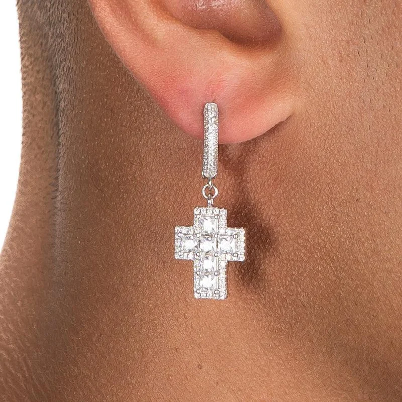 Modern Silver Drop Earrings-Clustered Cross Earrings