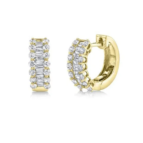 Chic Earrings for Women-Baguette Diamond Huggies