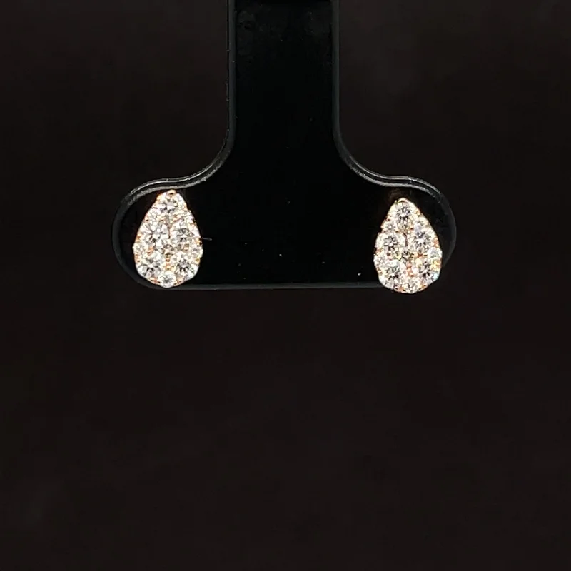 Cute Animal Earrings-Diamond Pear-Shaped Cluster Stud Earrings in 18k Rose Gold - #592 - ERDIA356930