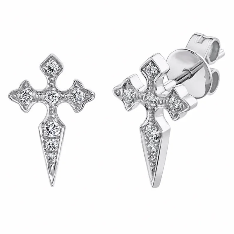 Silver Earrings with Crystals-Cross Studs