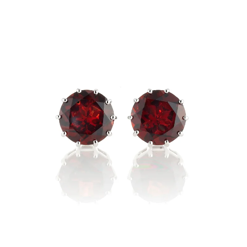 Silver Earrings with Diamonds-Dottie Earrings in Garnet