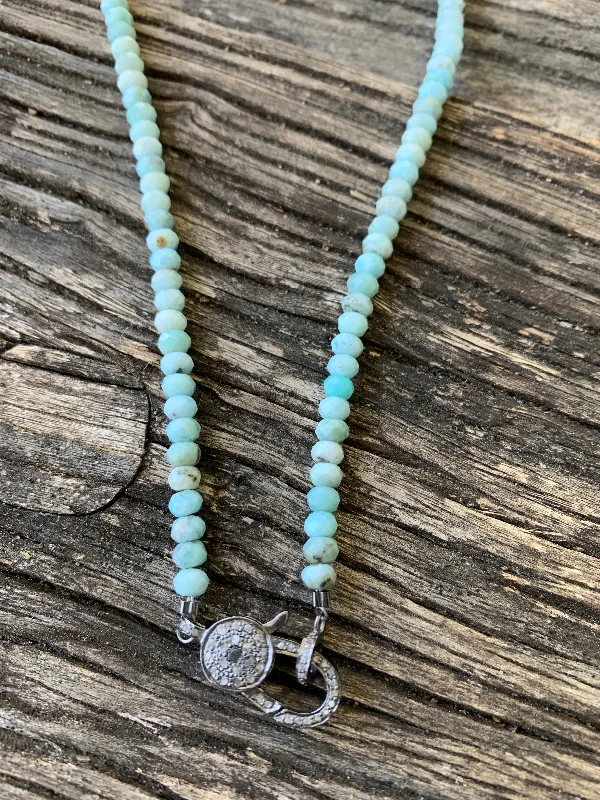 Larimar Beaded Necklace with Pave Diamond Clasp