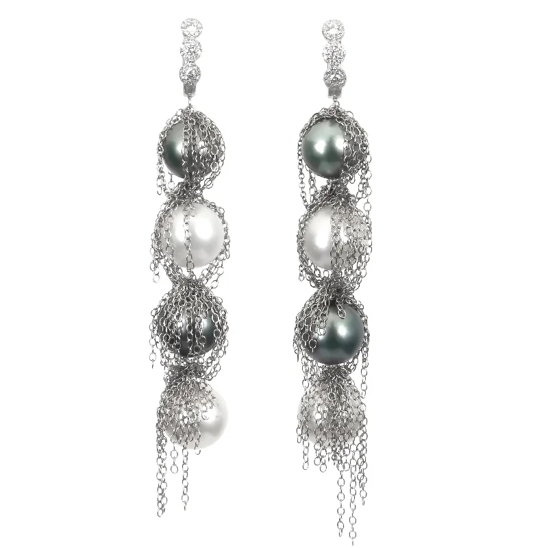 Elegant Stud Earrings-Pearl Fringe Drops