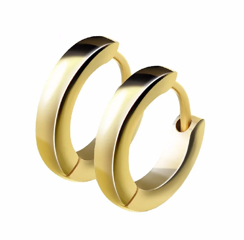 Stunning Wedding Earrings-Pair of Small Plain Dome Hoop/Huggie Gold IP Stainless Steel Earrings