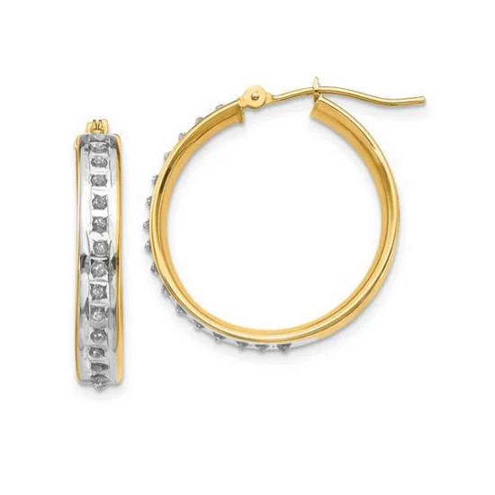 Party Earrings for Bridesmaids-Diamond Fascination 14KT Yellow Gold 20MM Diamond Accent Hoop Earrings