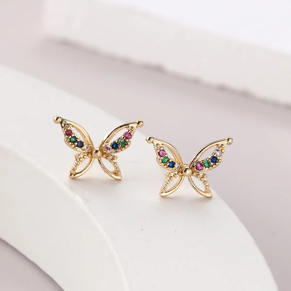 Luxury Gemstone Earrings-1 Pair Elegant Butterfly Inlay Copper Zircon Ear Studs